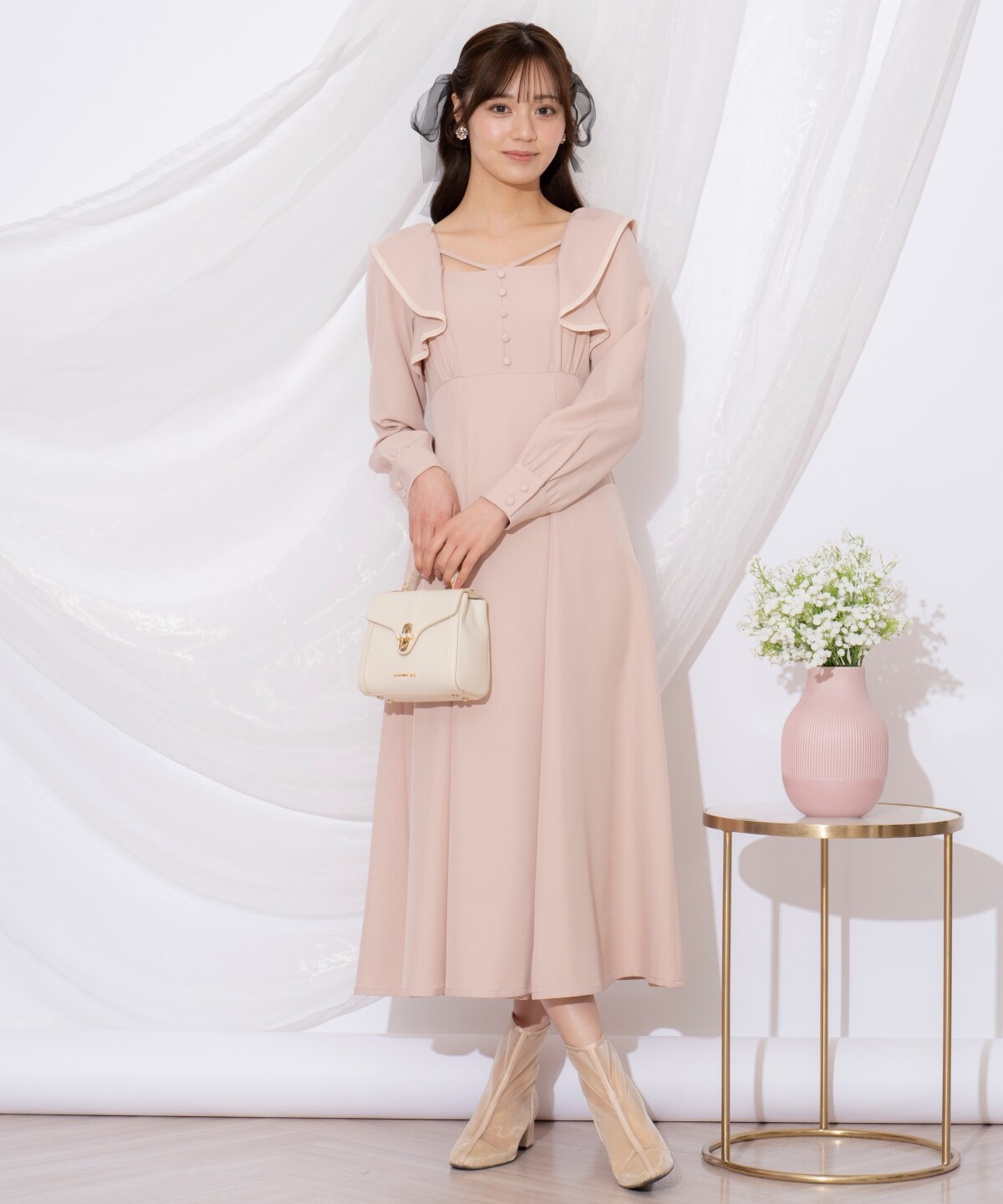 配色パイピングフリルワンピース