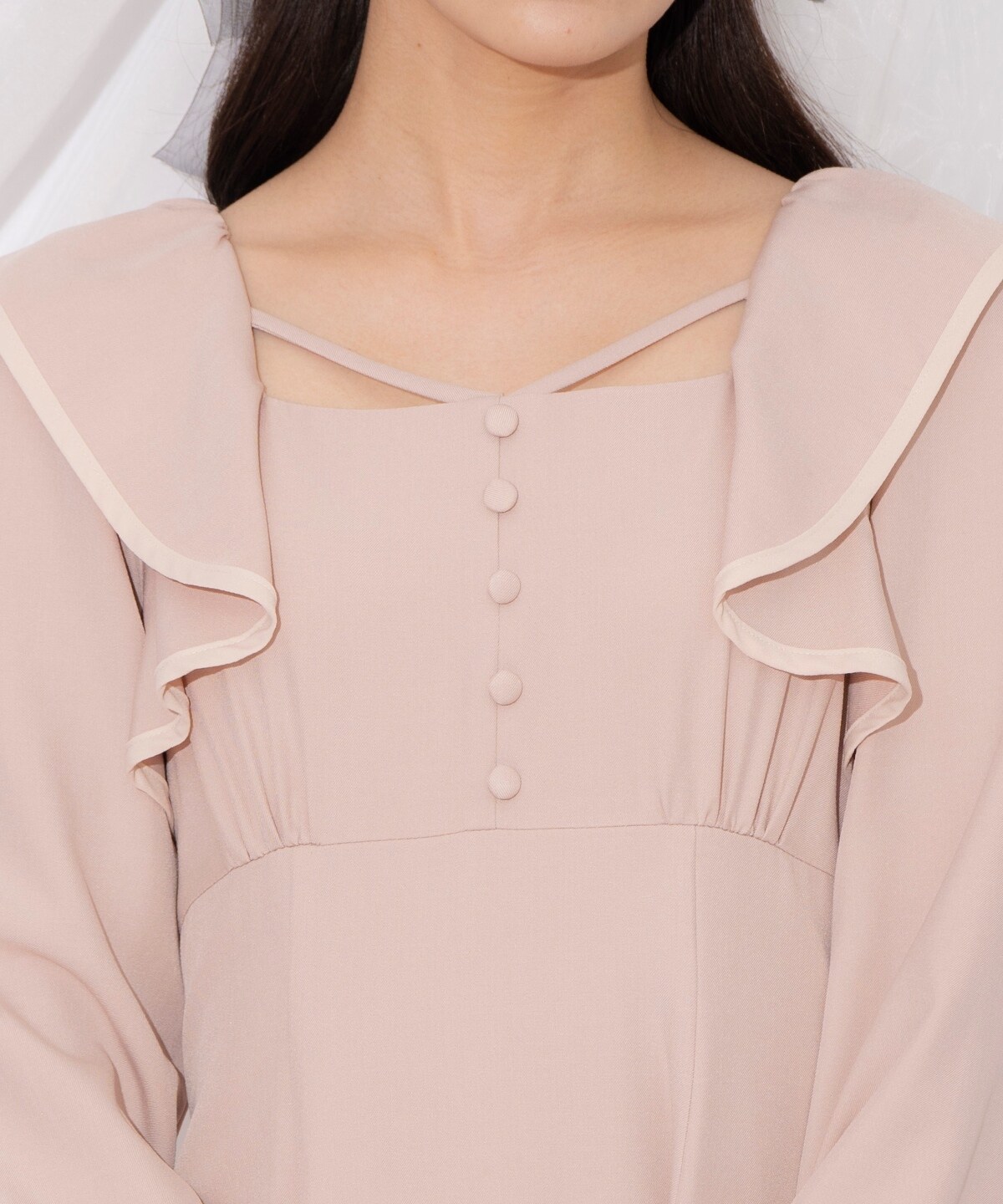 配色パイピングフリルワンピース