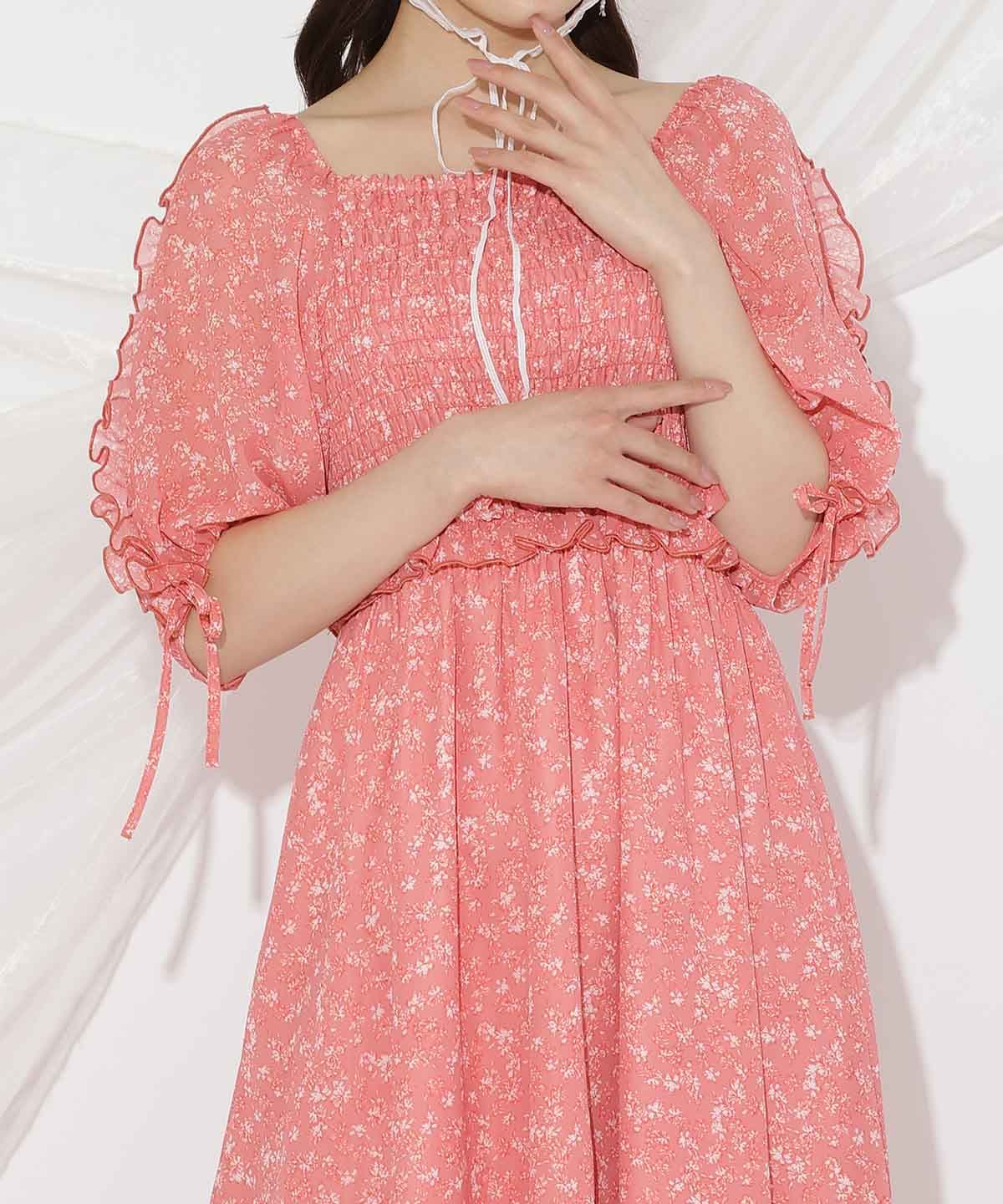 ミニフラワーシャーリングワンピース