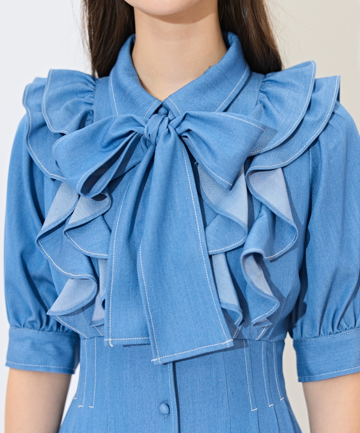 ラッフルリボンタイシャツワンピース