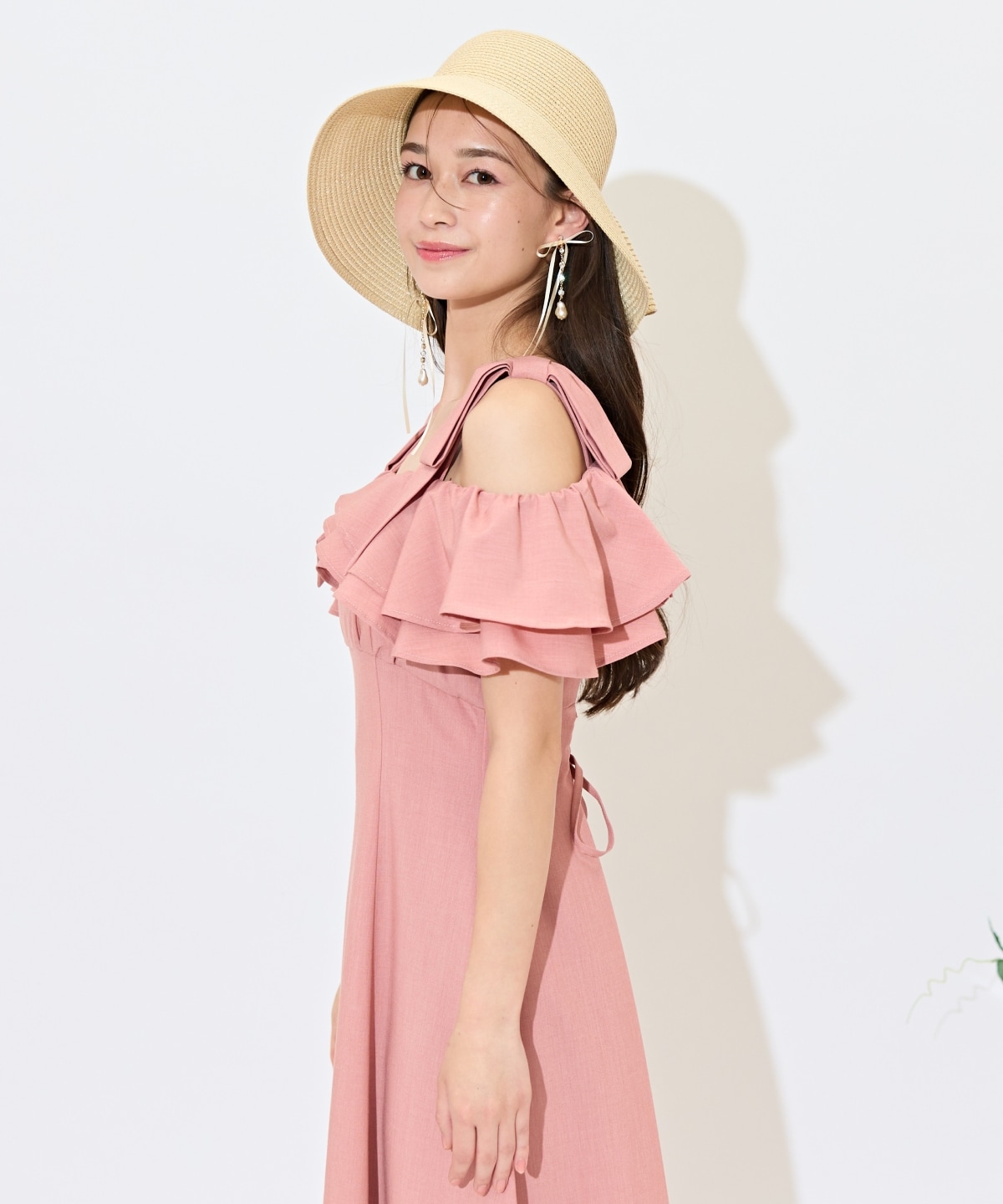 ショルダーリボンラッフルワンピース