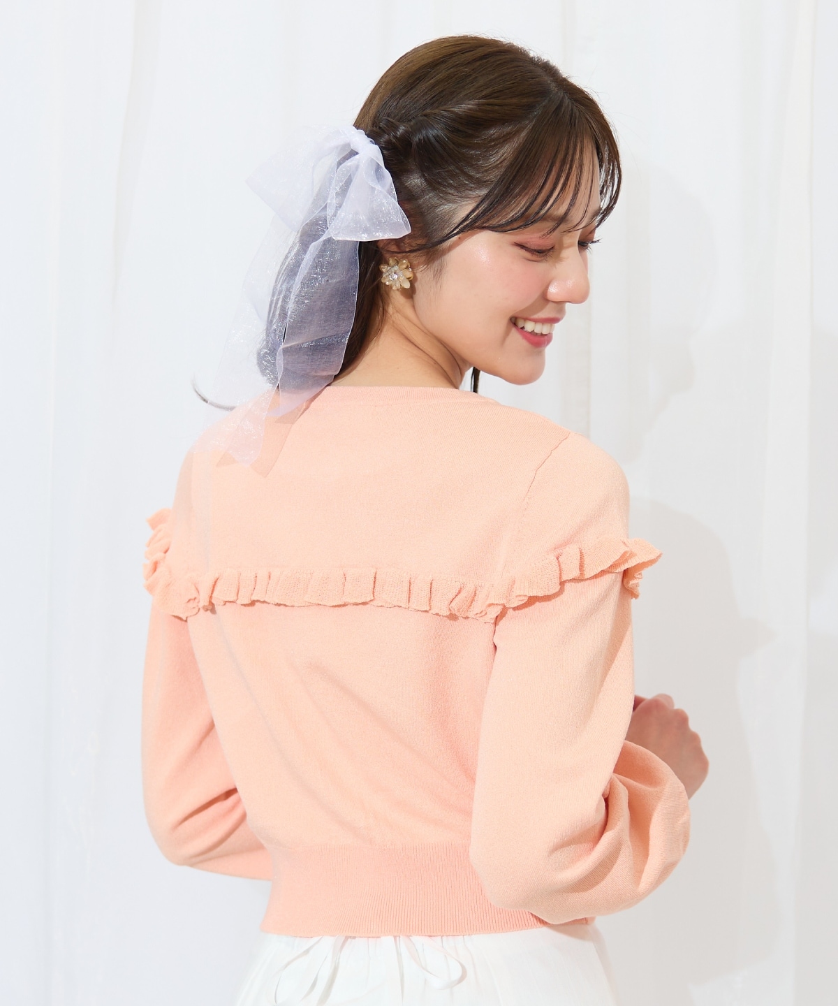 フリルデザインニットカーディガン