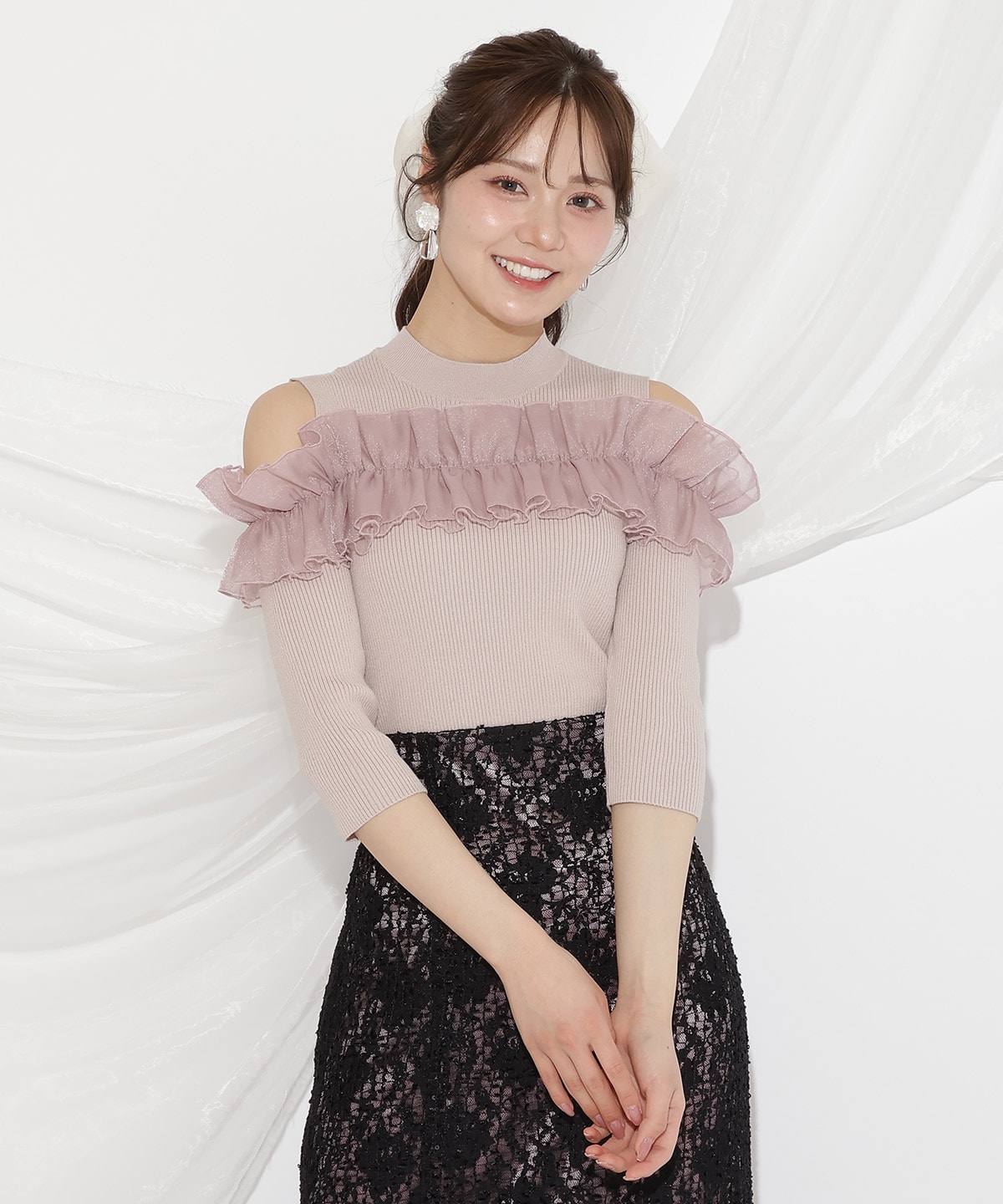 フリルドッキングリブニット