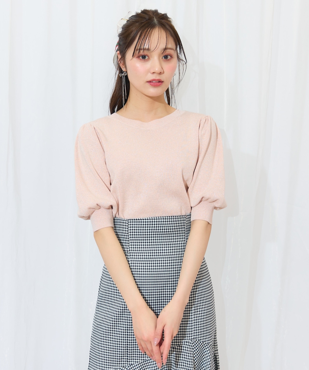 2WAYリボンラメニットプルオーバー