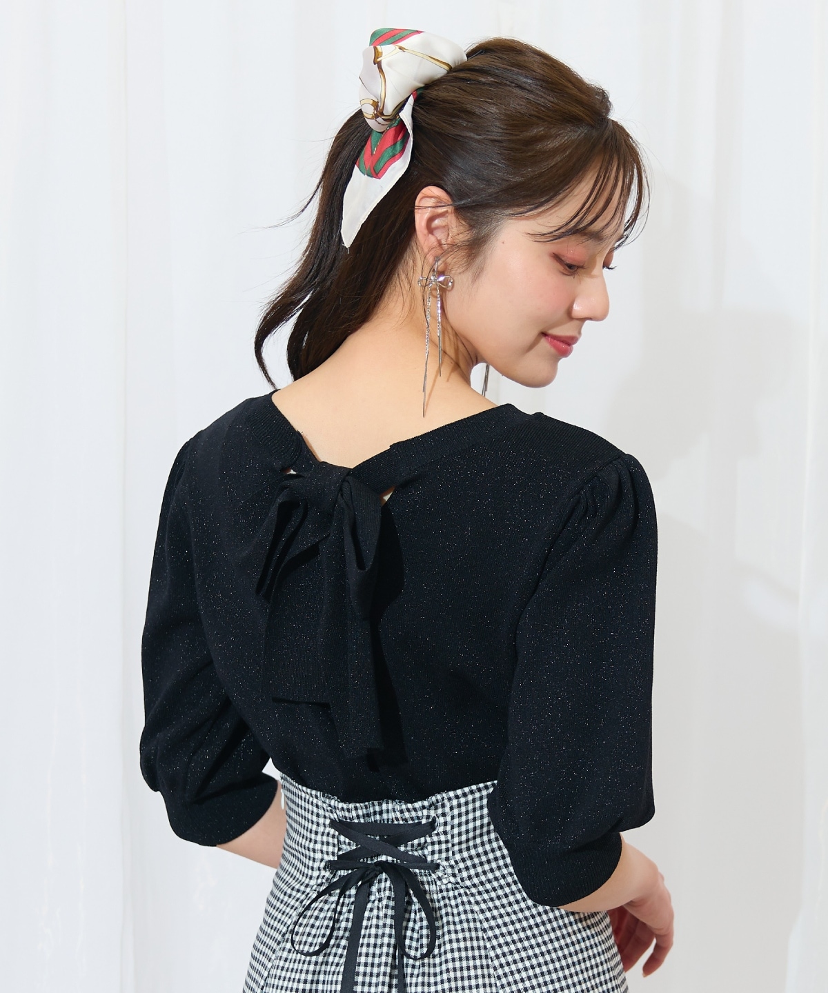 2WAYリボンラメニットプルオーバー