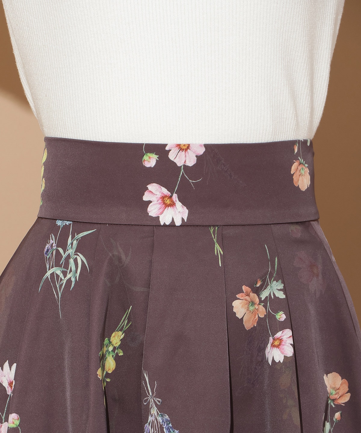 オータムボタニカルフラワータックスカート