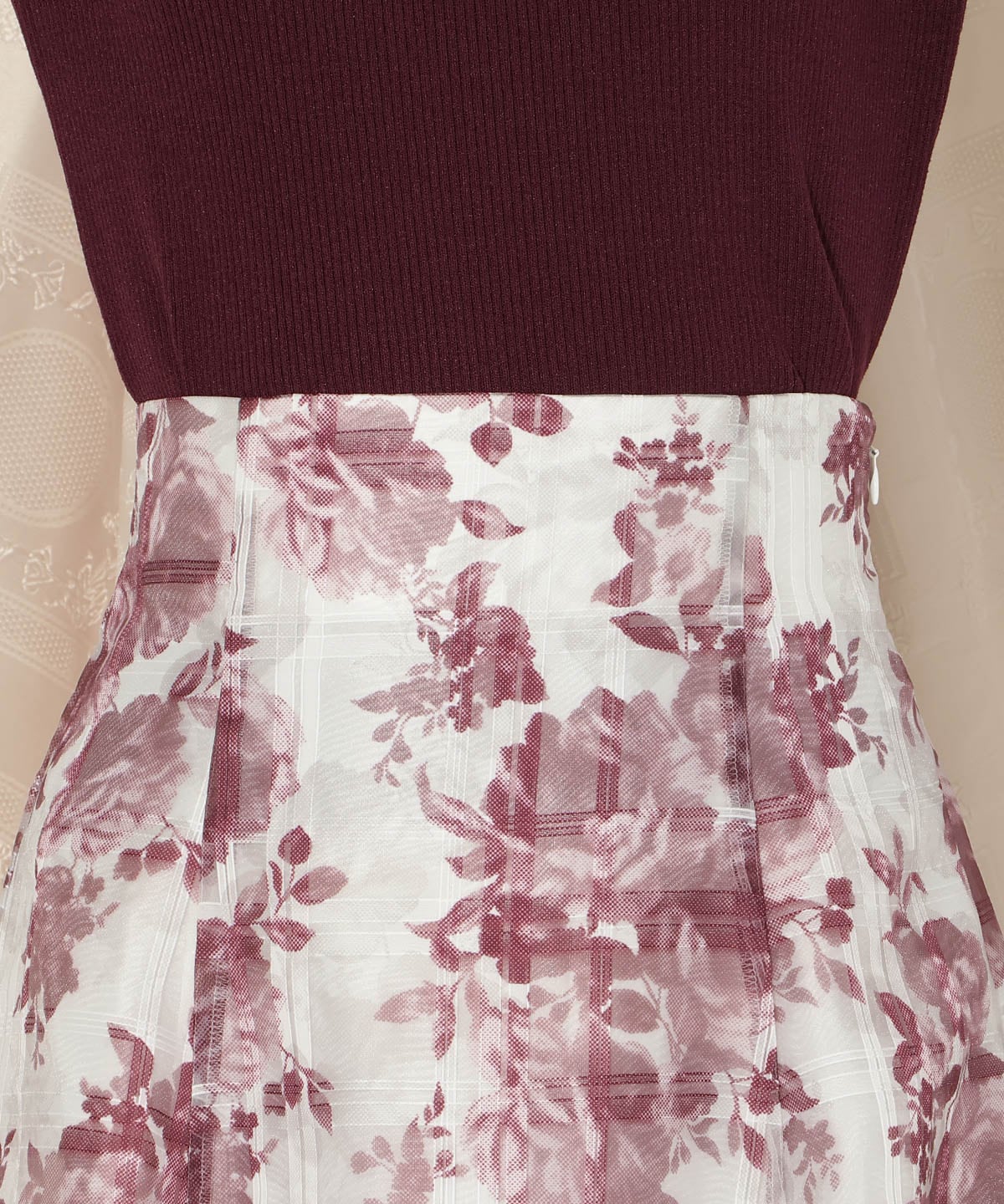 モノトーンフラワーオーガンジーフレアスカート