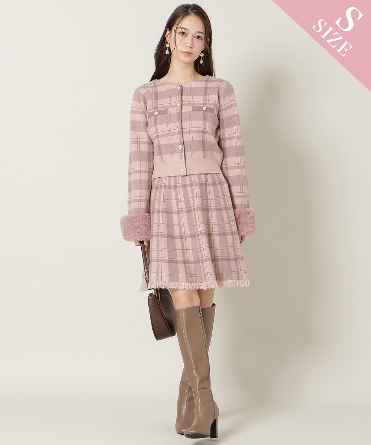 【新色追加】チェック柄ニットフレアスカート