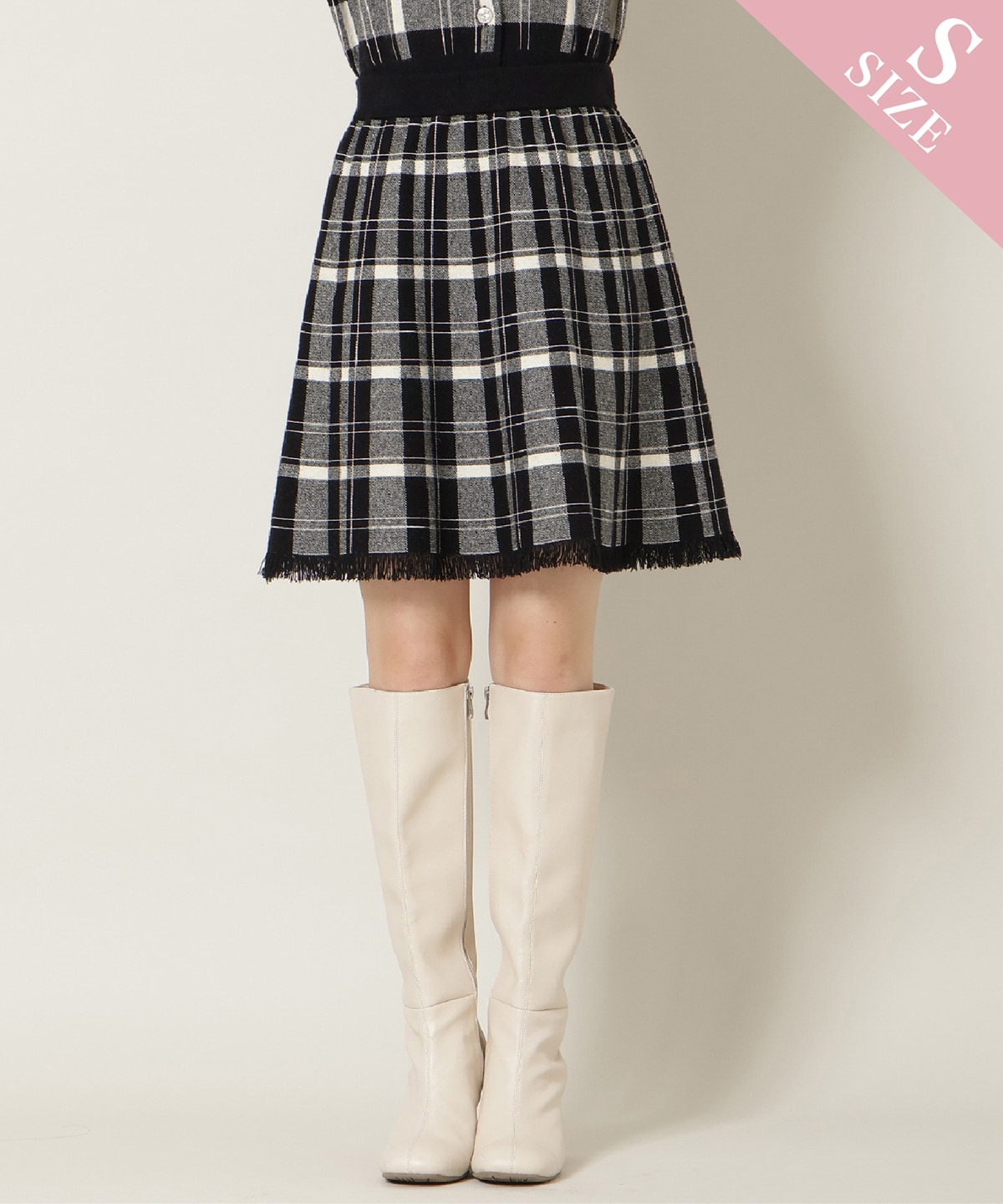 【新色追加】チェック柄ニットフレアスカート