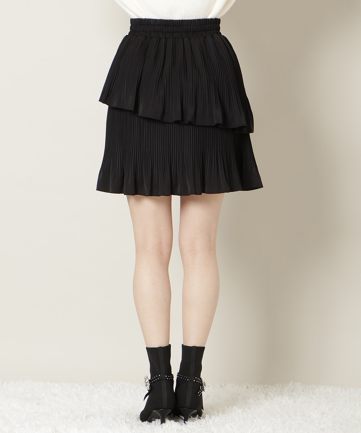 【KNIT PLEATS SET series】プリーツティアートミニスカート