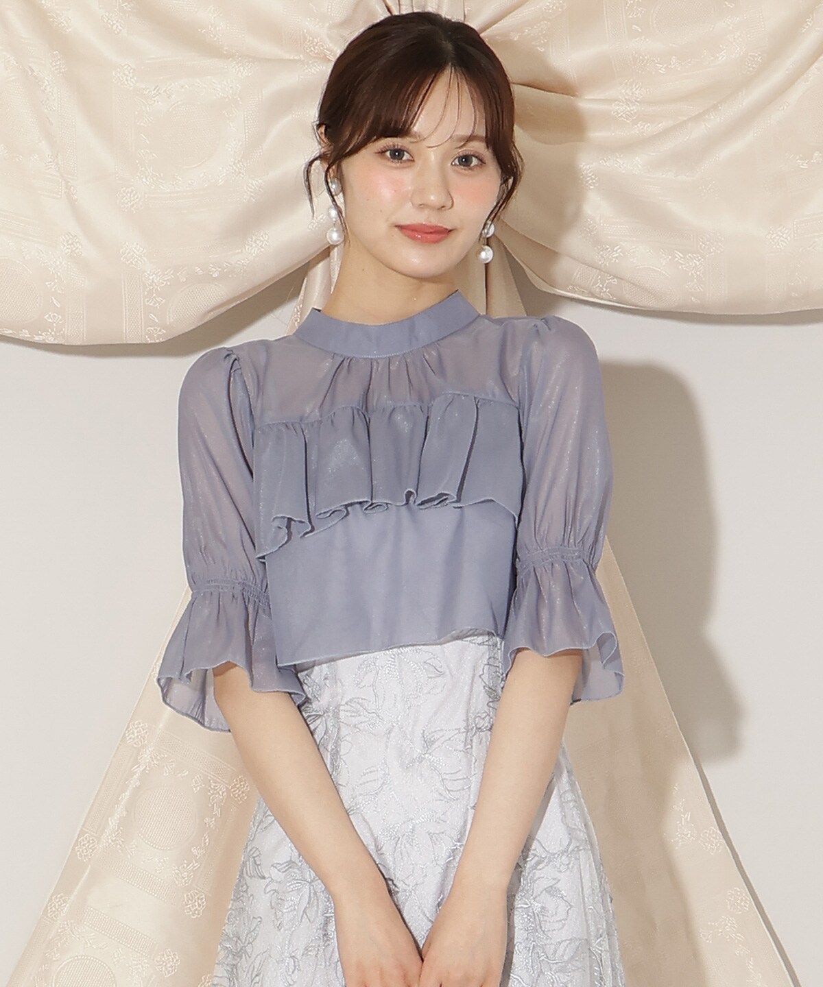 【再入荷予約受付中】フリル切り替えシフォンブラウス