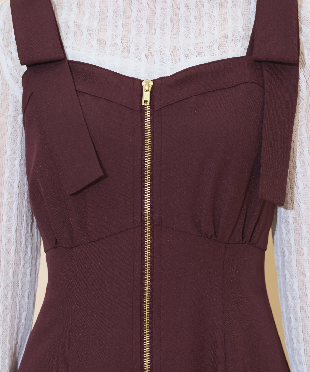 ショルダーリボンフロントZIPワンピース