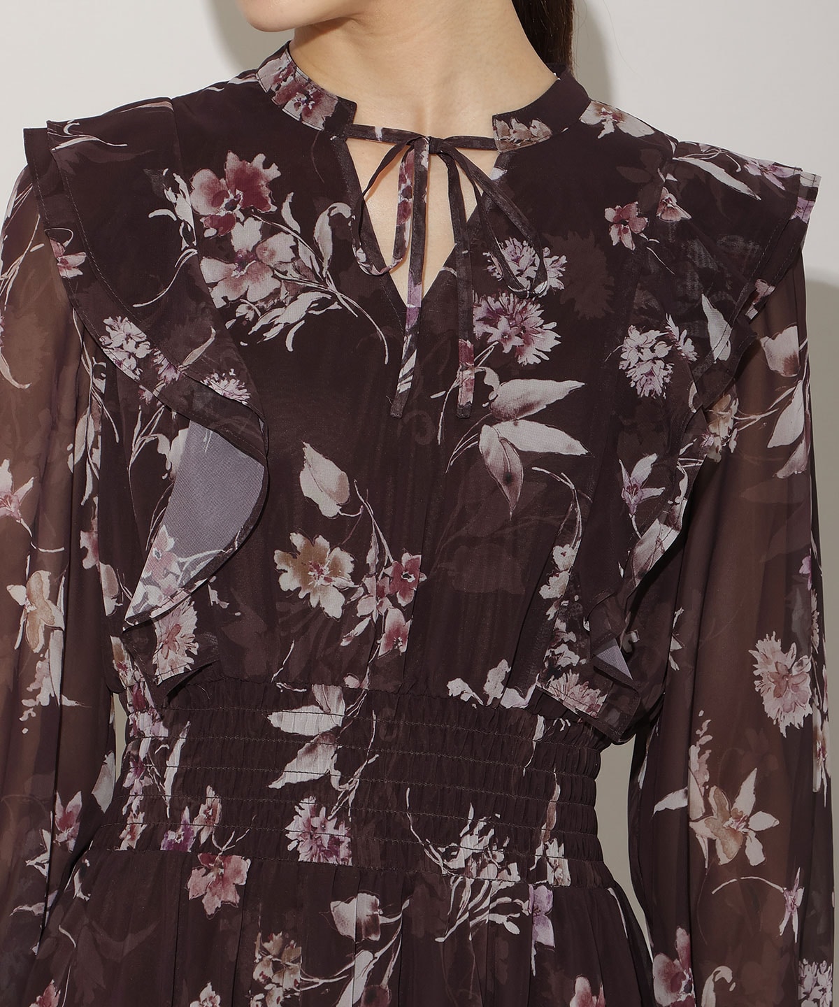 フラワープリントウエストシャーリングワンピース