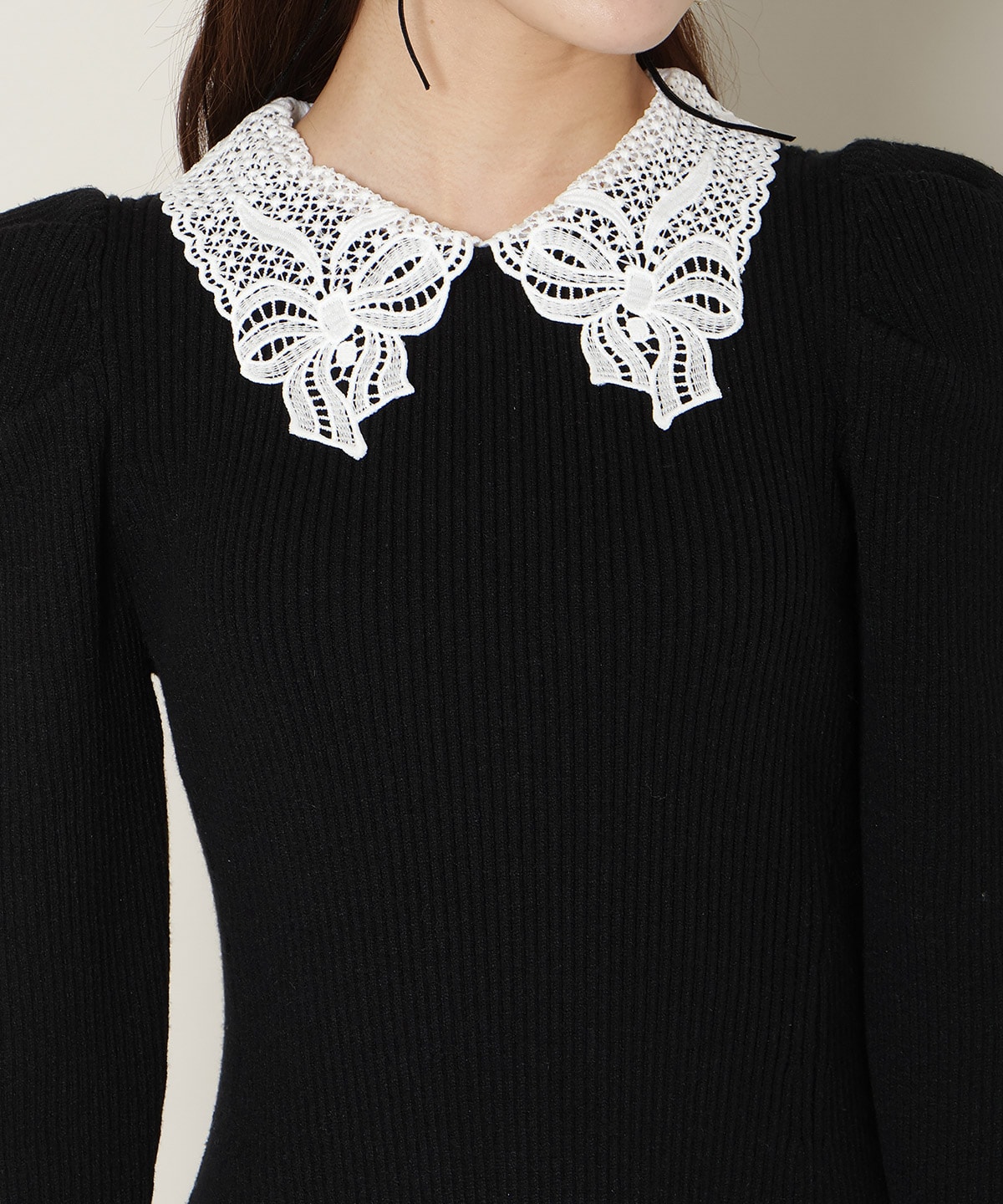 【12/5(fri)10時発売】リボンレースカラーニットワンピース