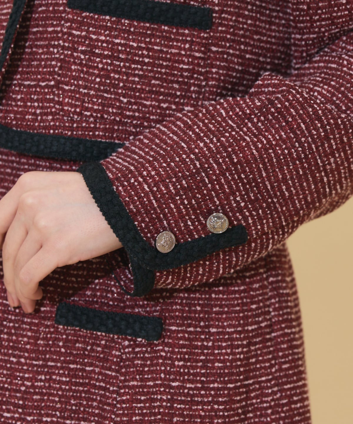 ブレードデザインノーカラーツイードジャケット