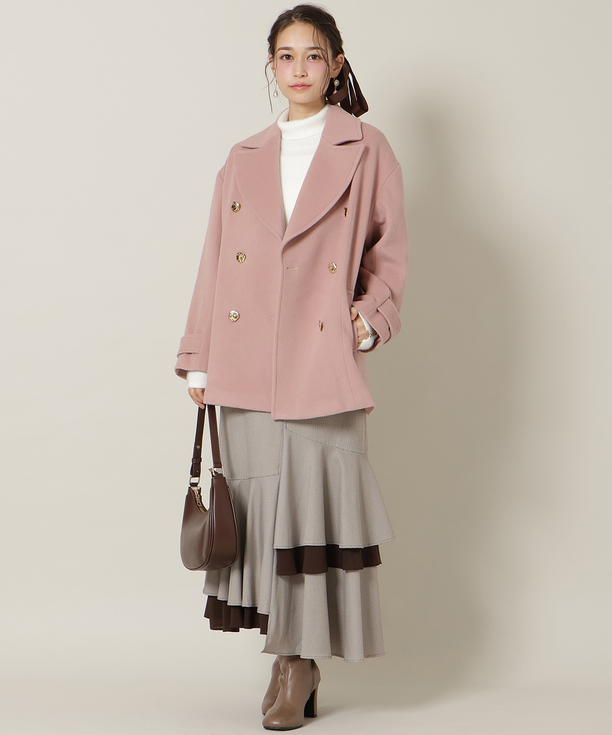 ゴールドボタンミドル丈Ｐコート