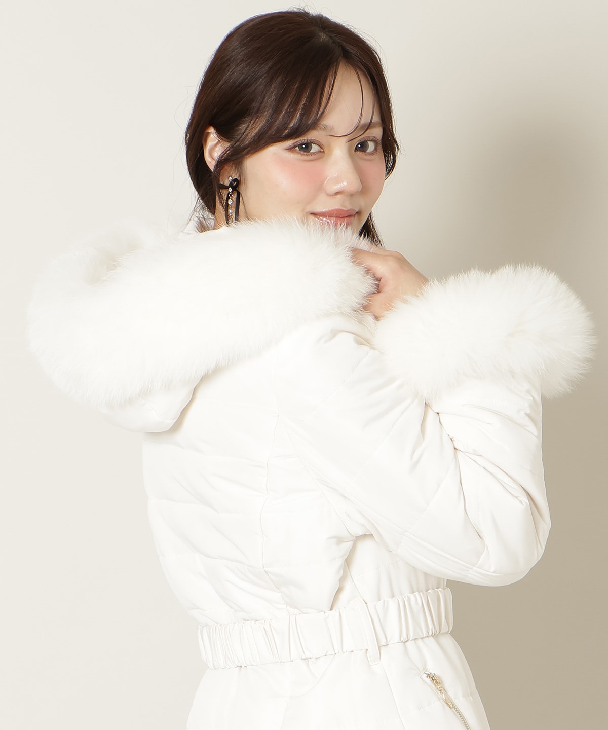 フォックスファーキルティングフレアコート