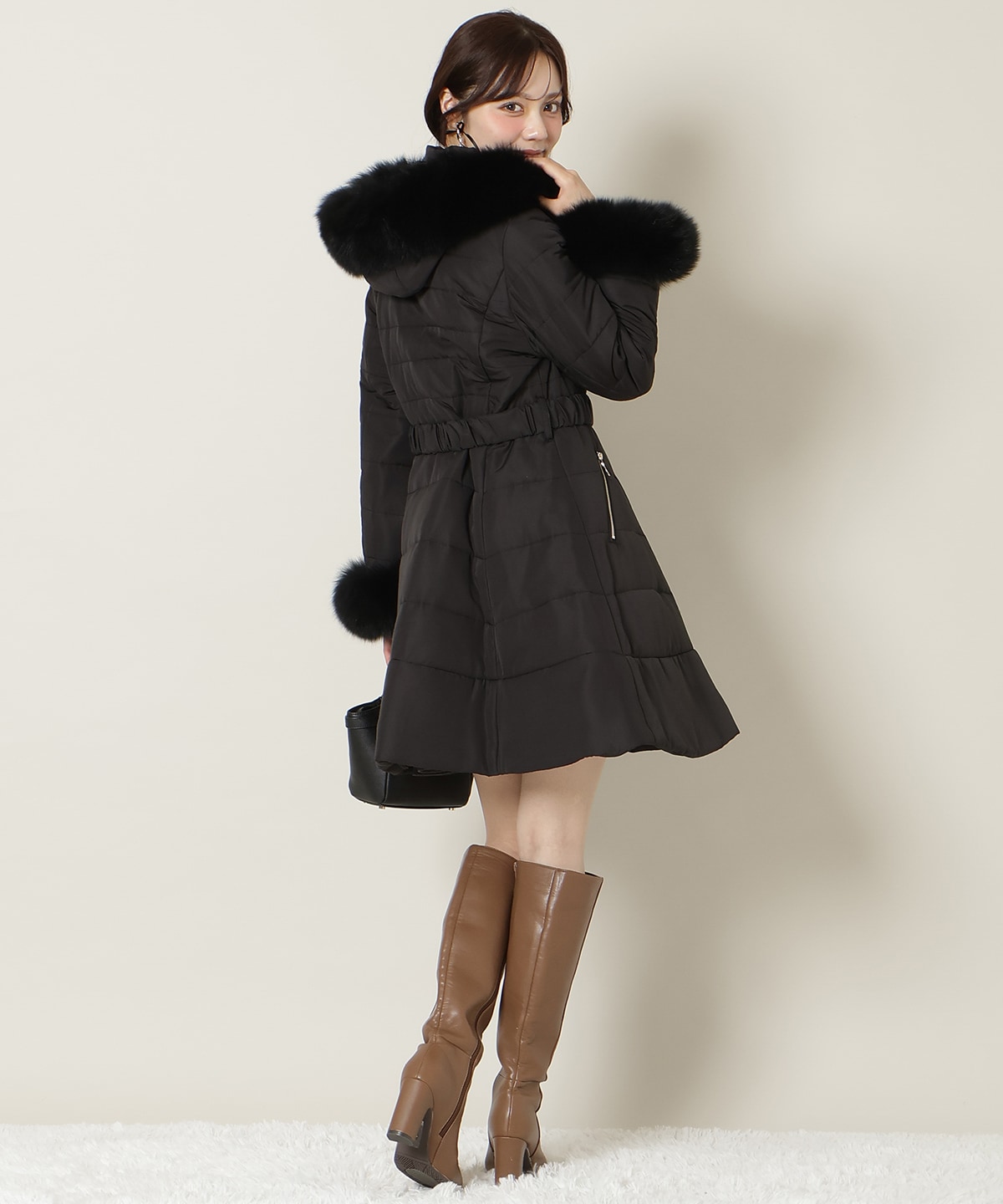 フォックスファーキルティングフレアコート