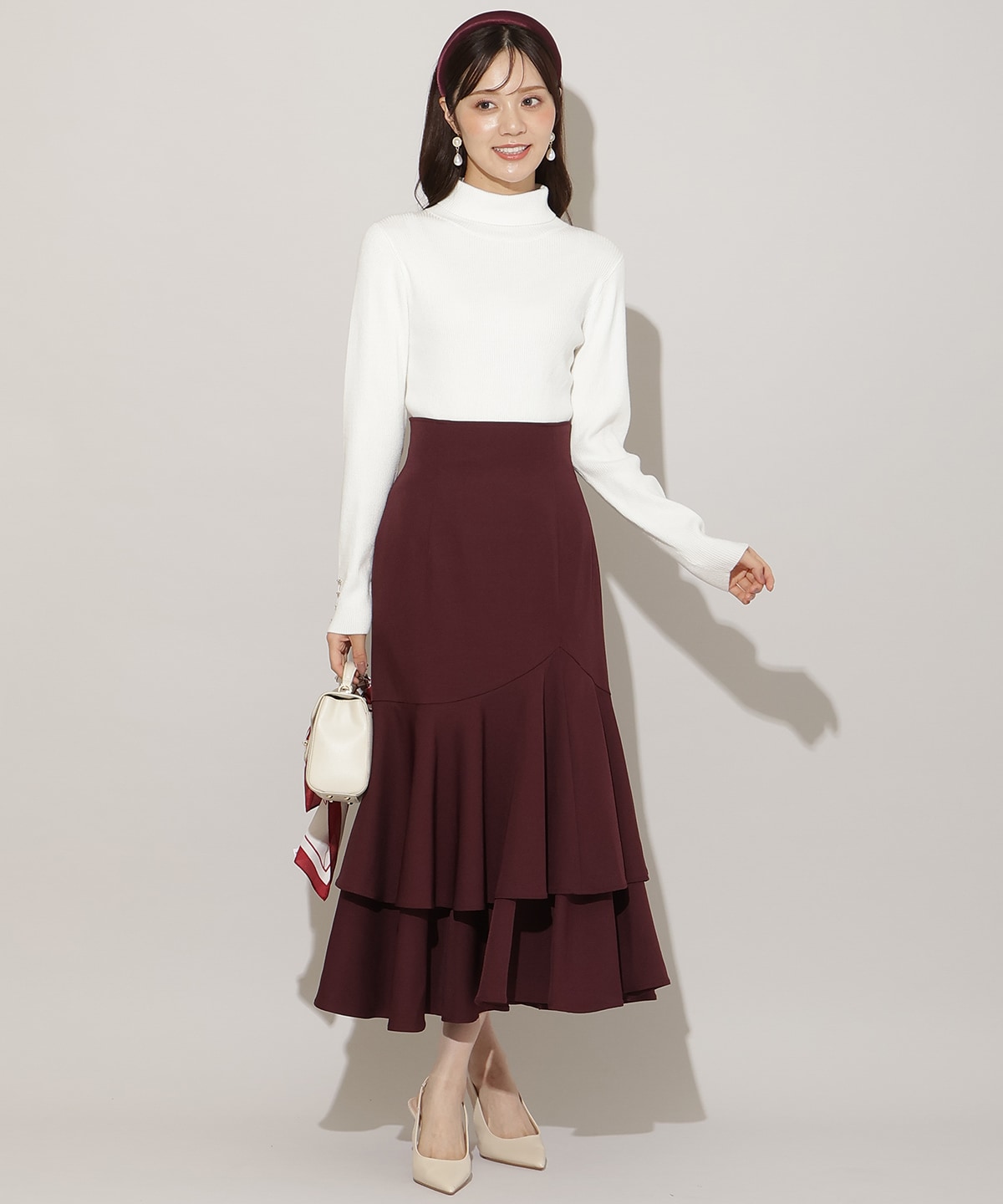 袖口リボンリブタートルニット