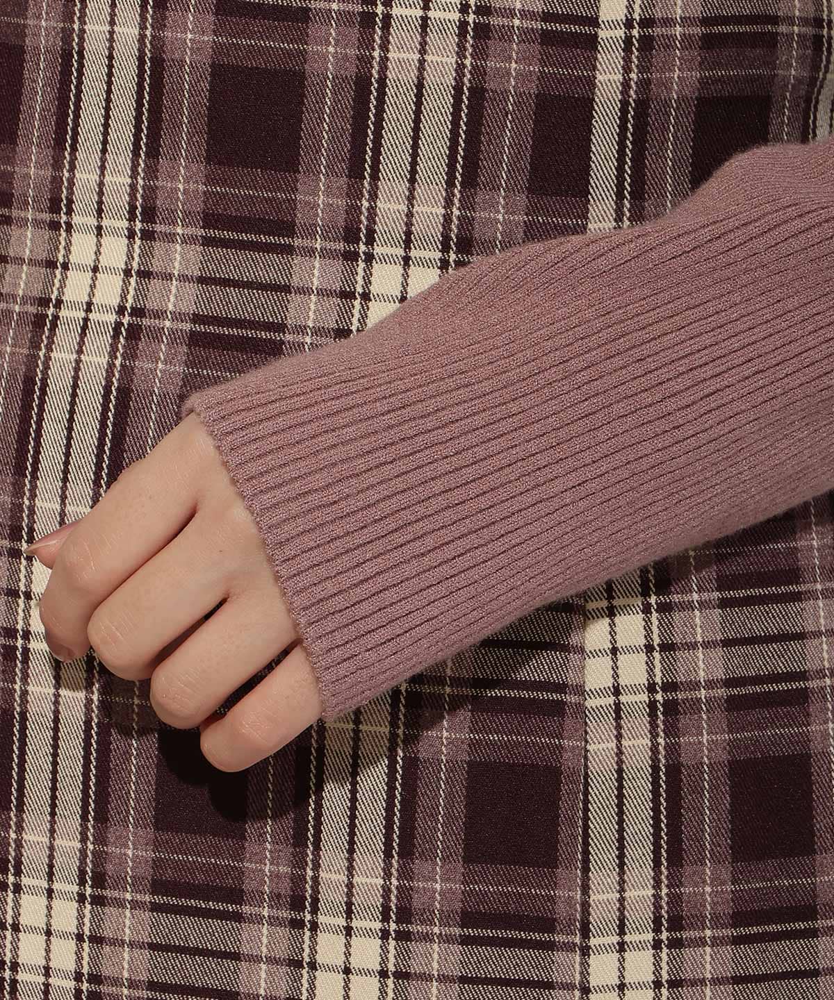 ワンショルリボンタイリブニット