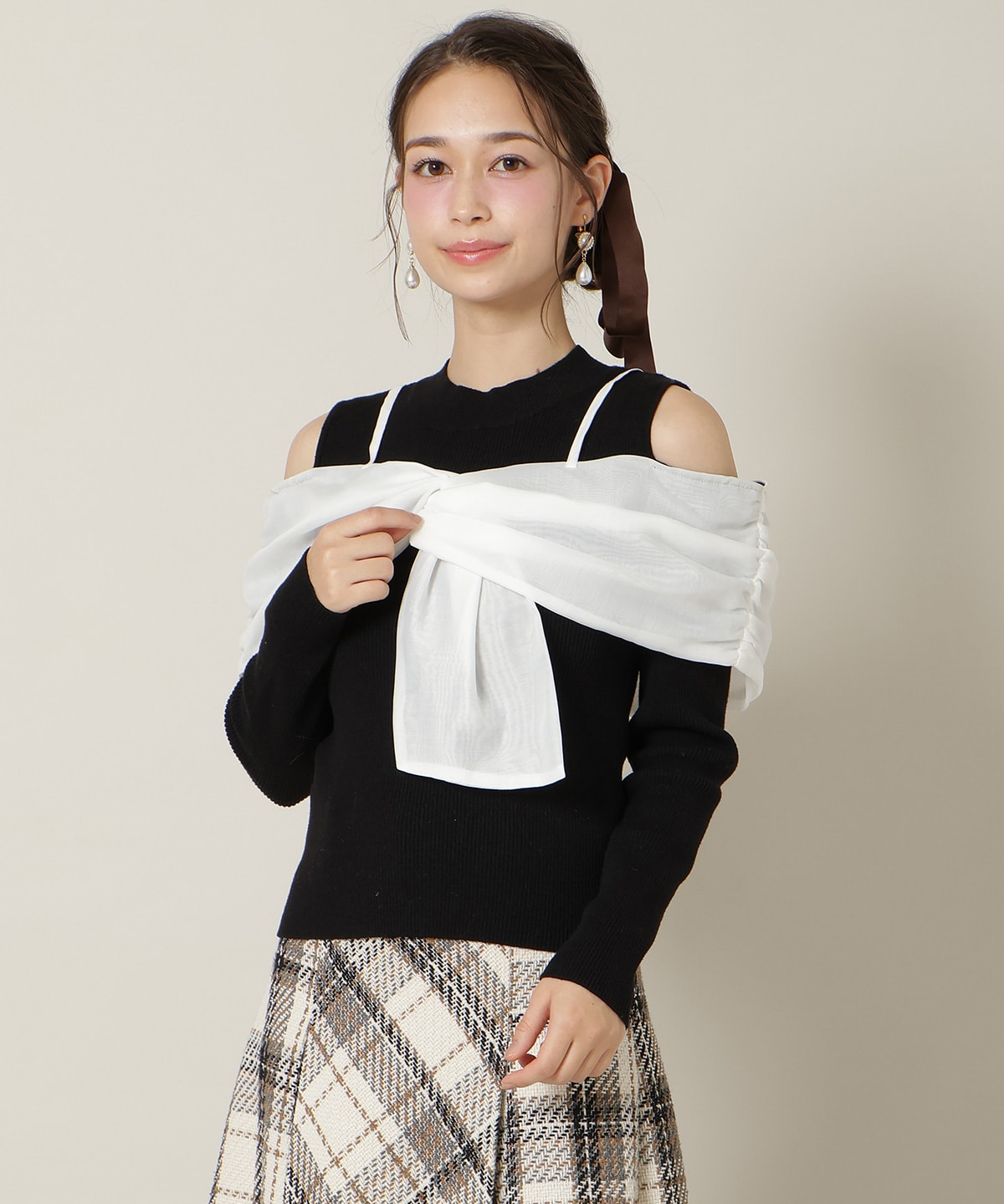 リボンビスチェドッキングリブニット