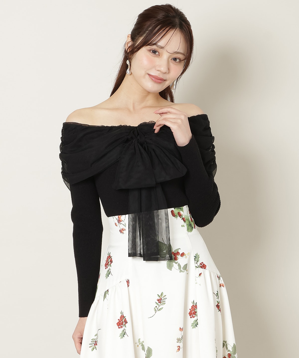 【12/5(fri)10時発売】リボンチュールレイヤードリブニット