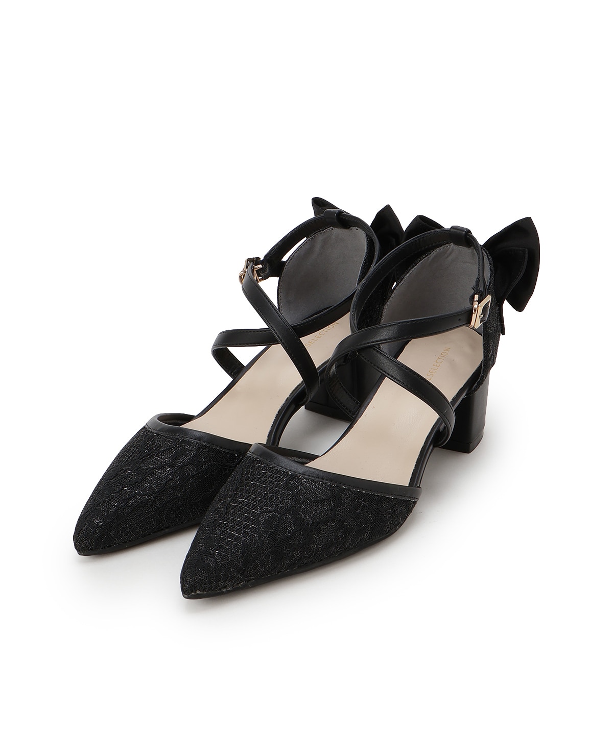 バックリボンレースパンプス