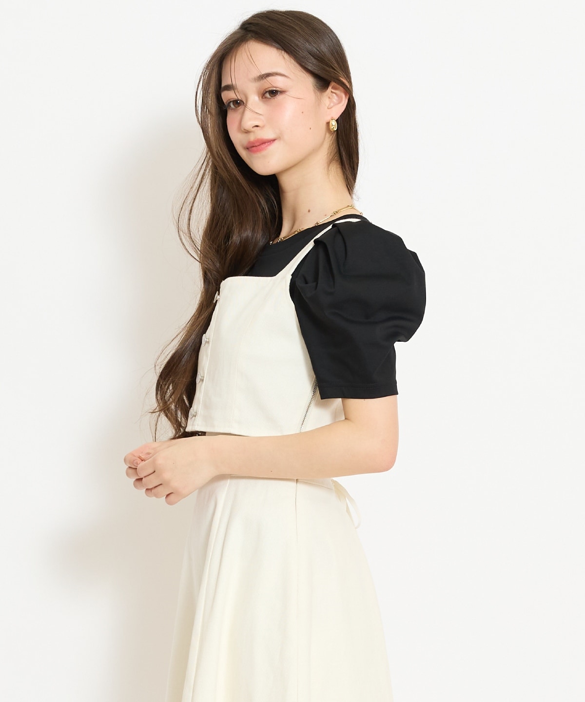 【セットアップ対応】ボタン付きデニムビスチェ