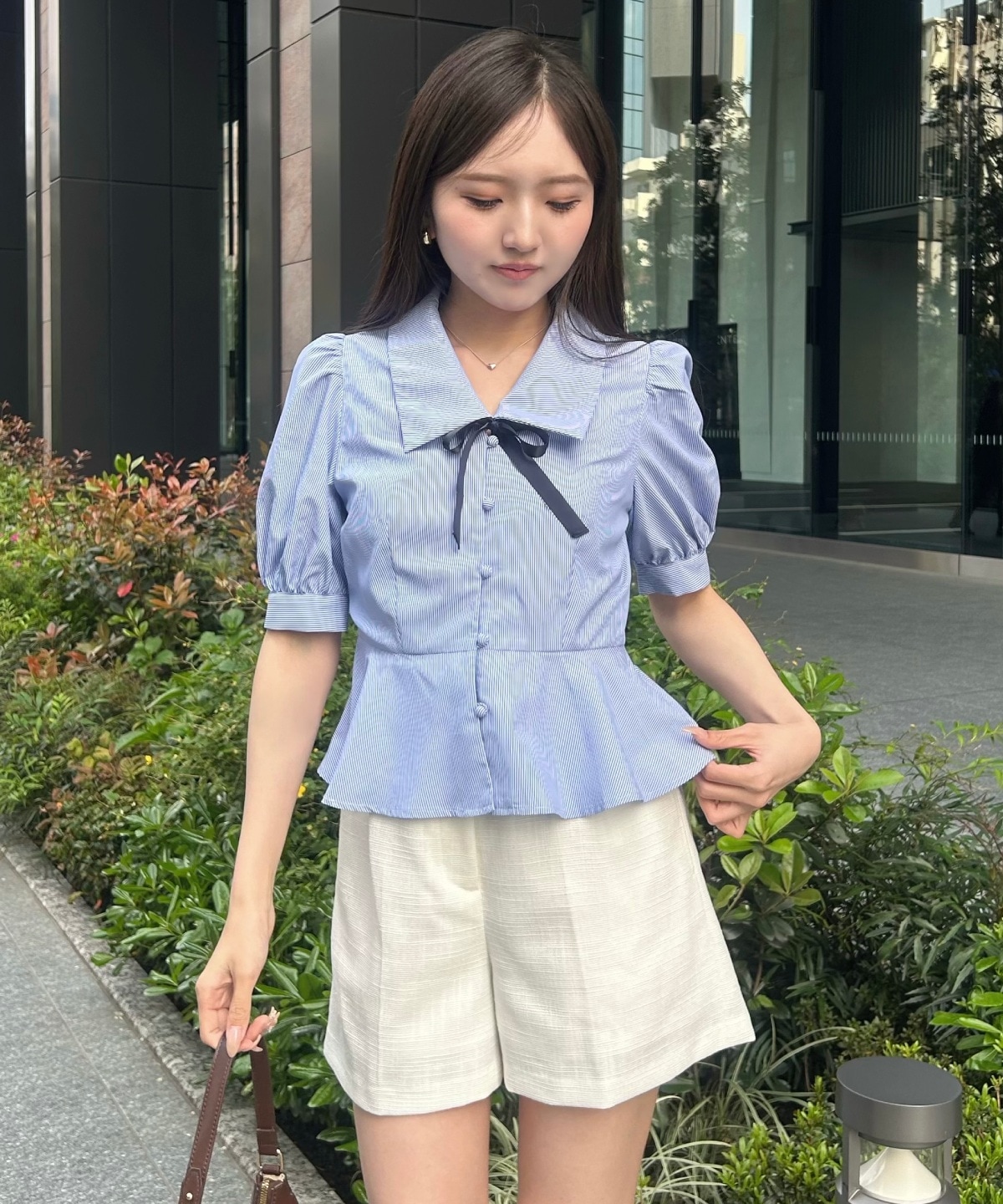 【新色追加】パフスリーブペプラムブラウス