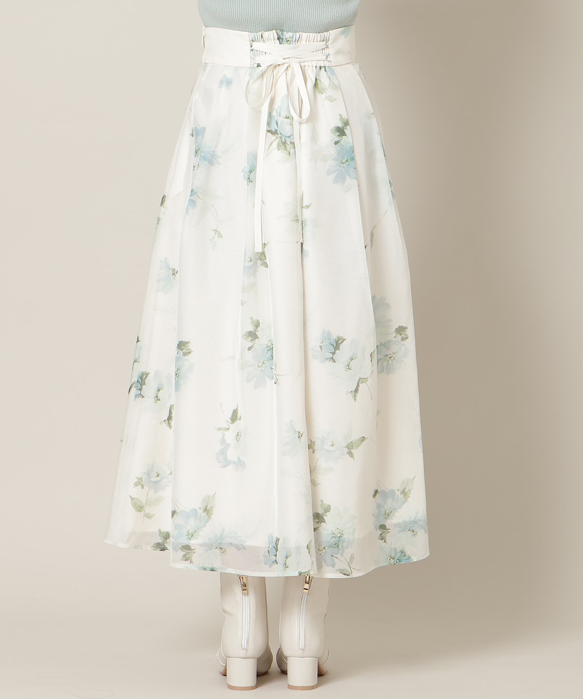 フラワープリントシアータックスカート