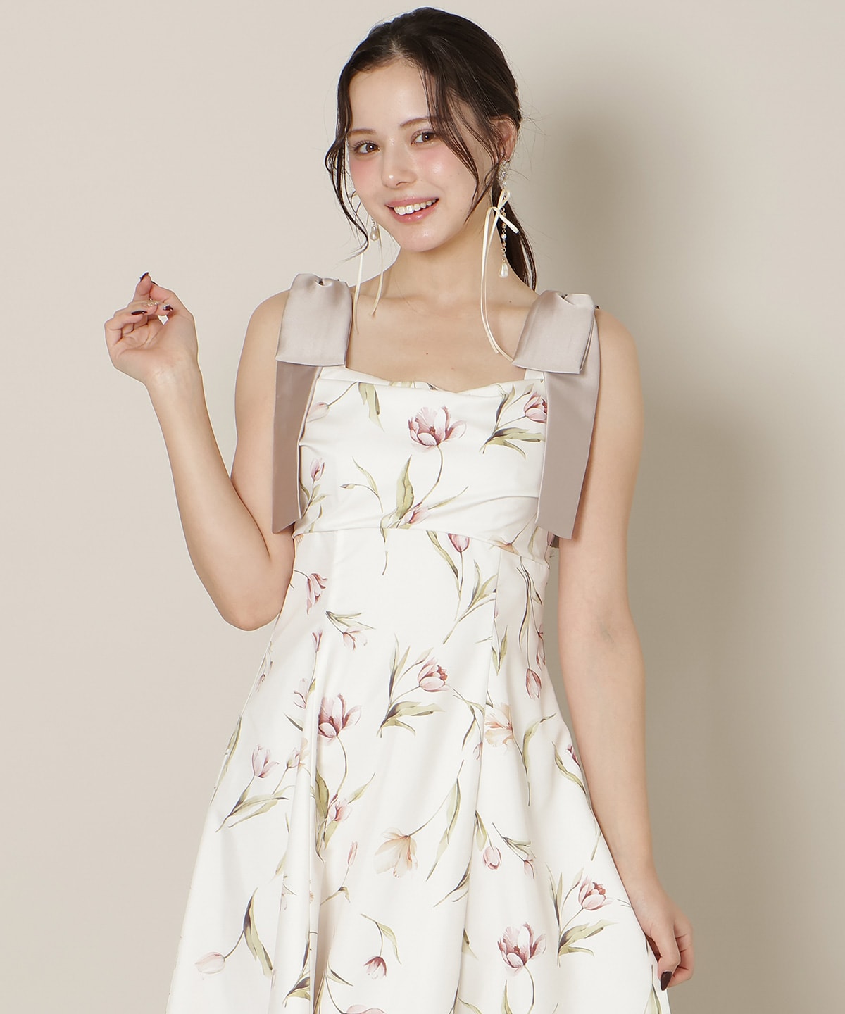 【1/14(wed)18時先行予約開始 】リボンショルダーチューリップフレアワンピース