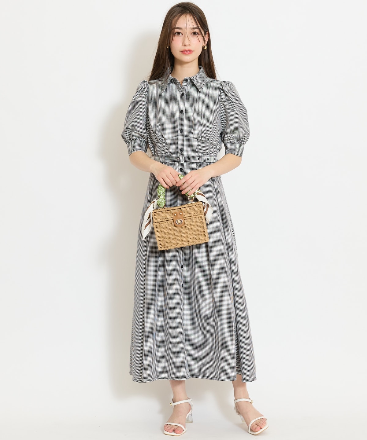 ベルト付きタックスリーブフレアワンピース