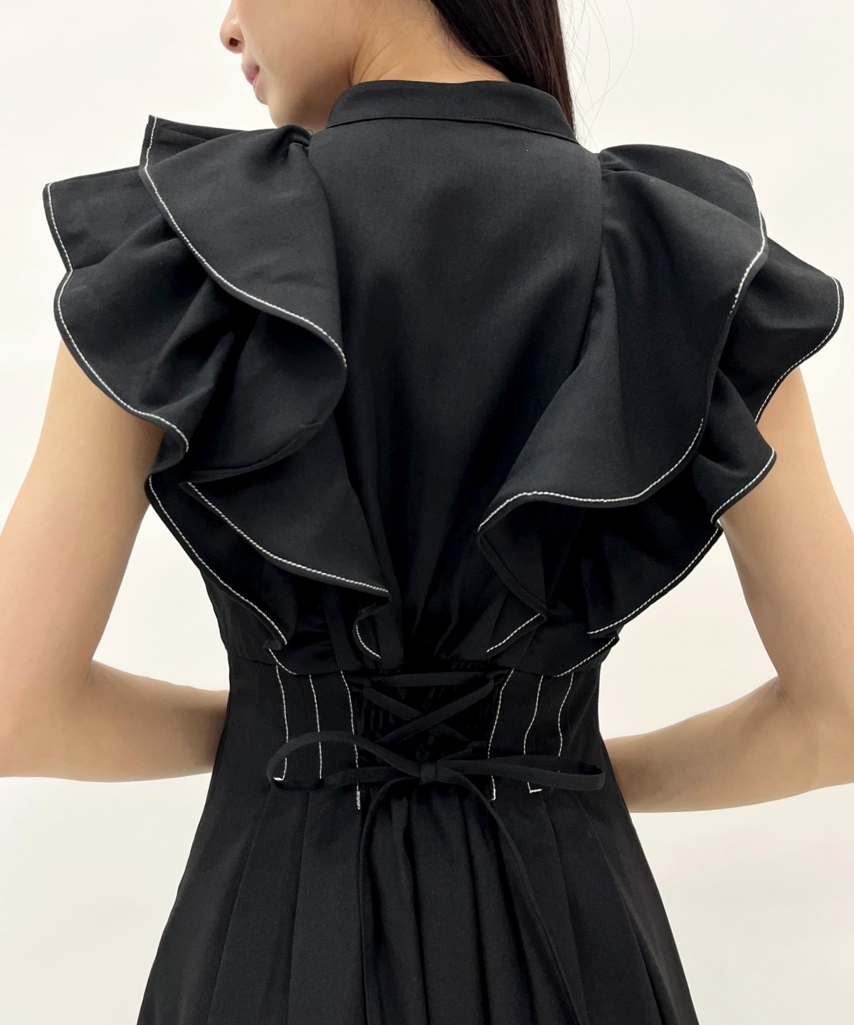 ナローリボンラッフルフリルワンピース