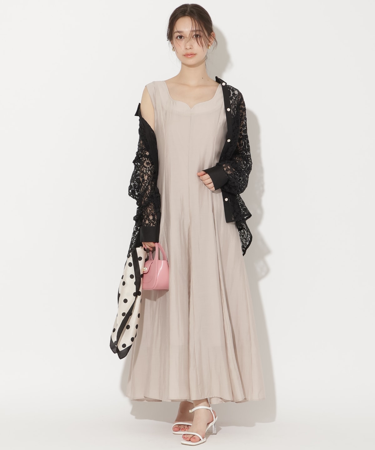 バックリボンノースリーブAラインワンピース