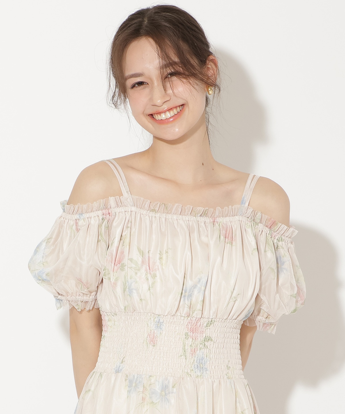 フラワーメッシュオフショルワンピース