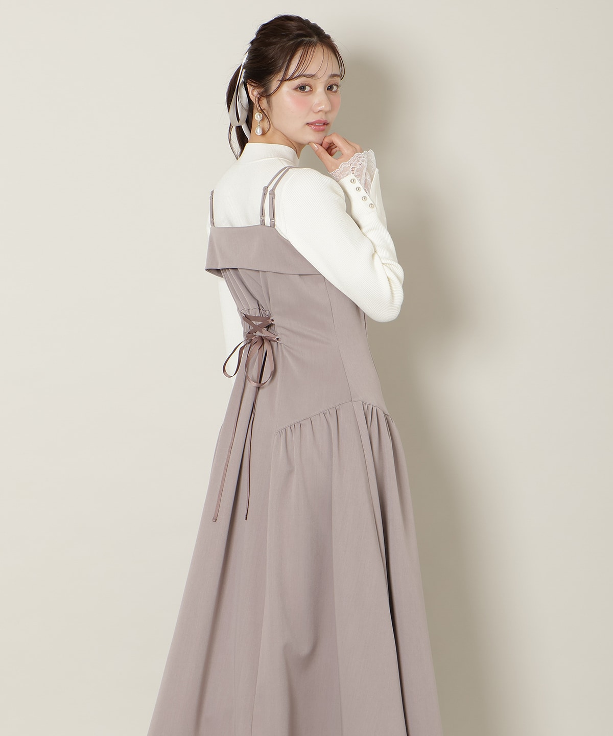 ギャザー切替ストラップキャミワンピース