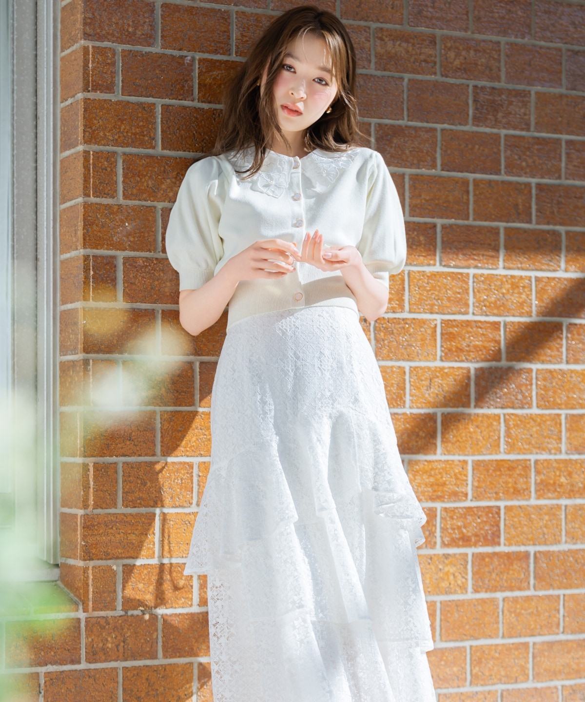 シアーレースカラーカーディガン