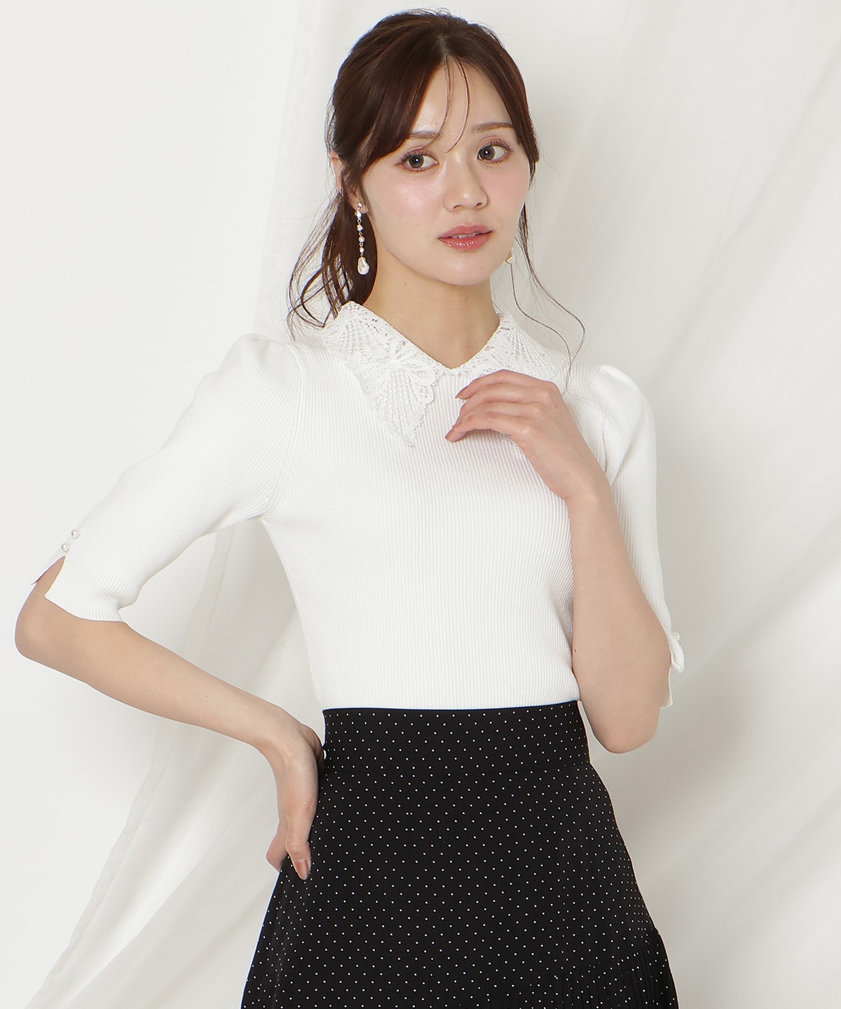 【2/27(fri)発売】リボンレースカラーリブニット