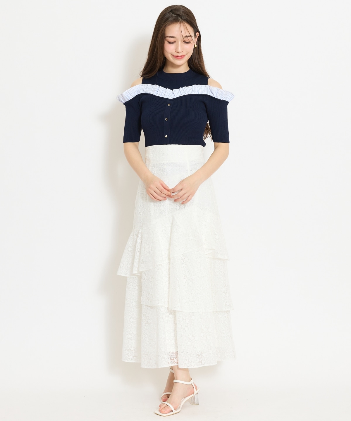 フリルレイヤードリブニット