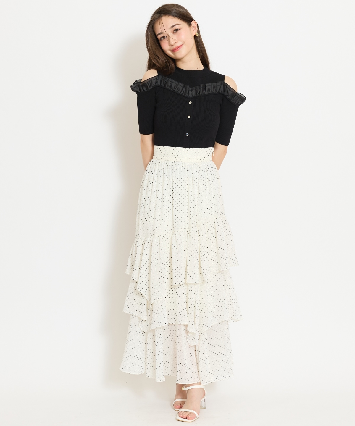 フリルレイヤードリブニット