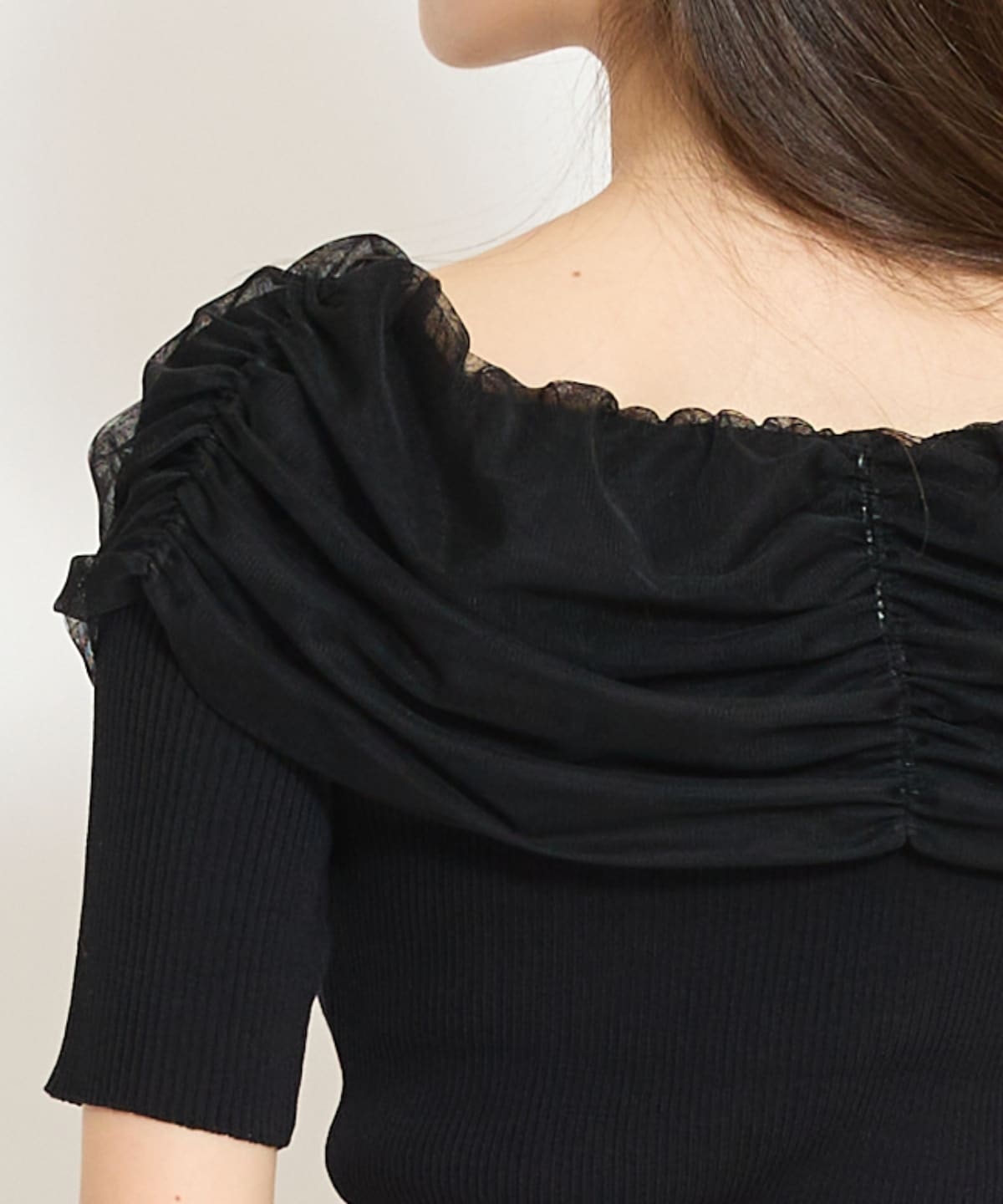 リボンチュールレイヤードリブニット