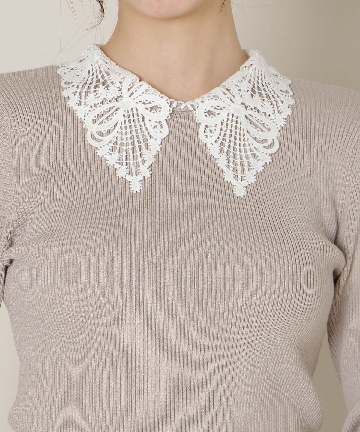 リボンレースカラーフレアスリーブニット