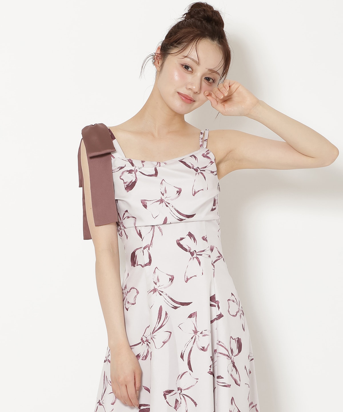 【8/7(fri)20時発売】リボンプリントアシメショルダーキャミワンピース