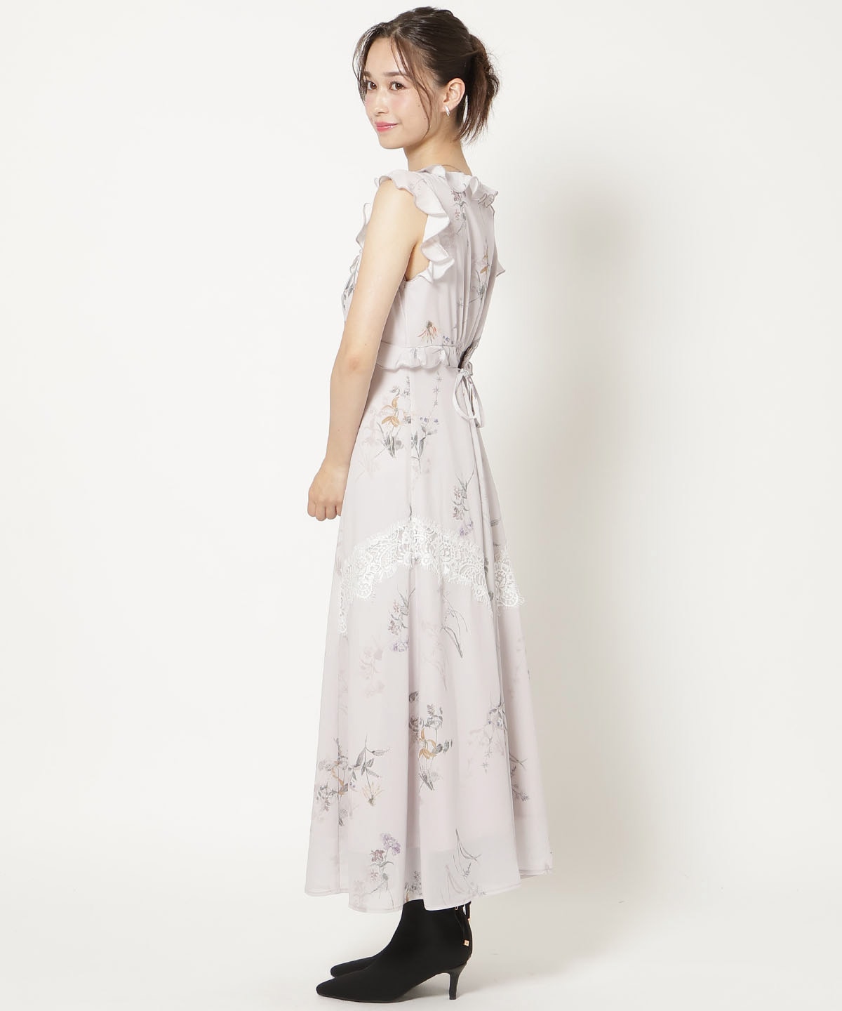フローラルプリントアイラッシュレースワンピース