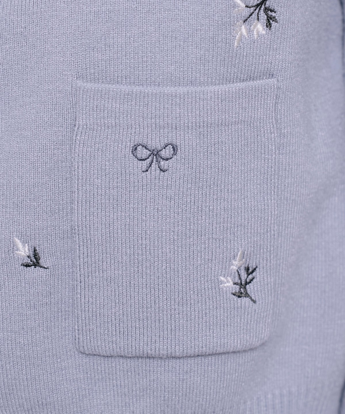 モチーフ刺繍フリルカラーカーディガン