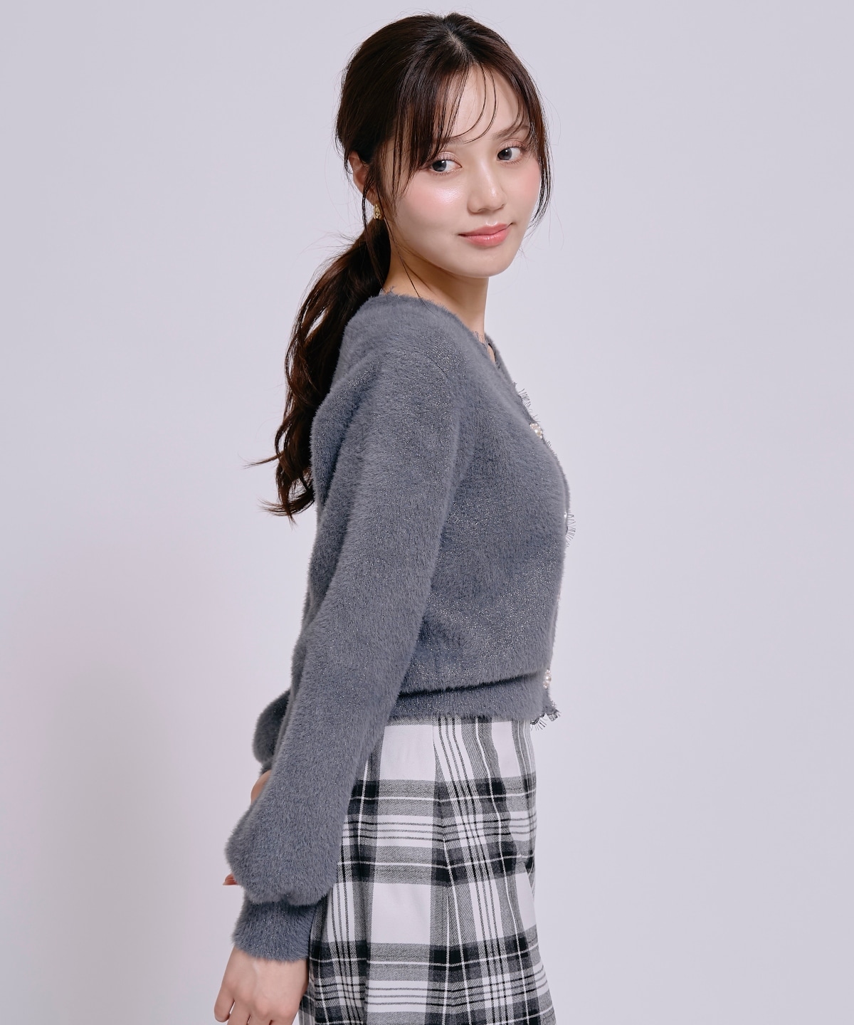 レーストリムVネックフェザーカーディガン