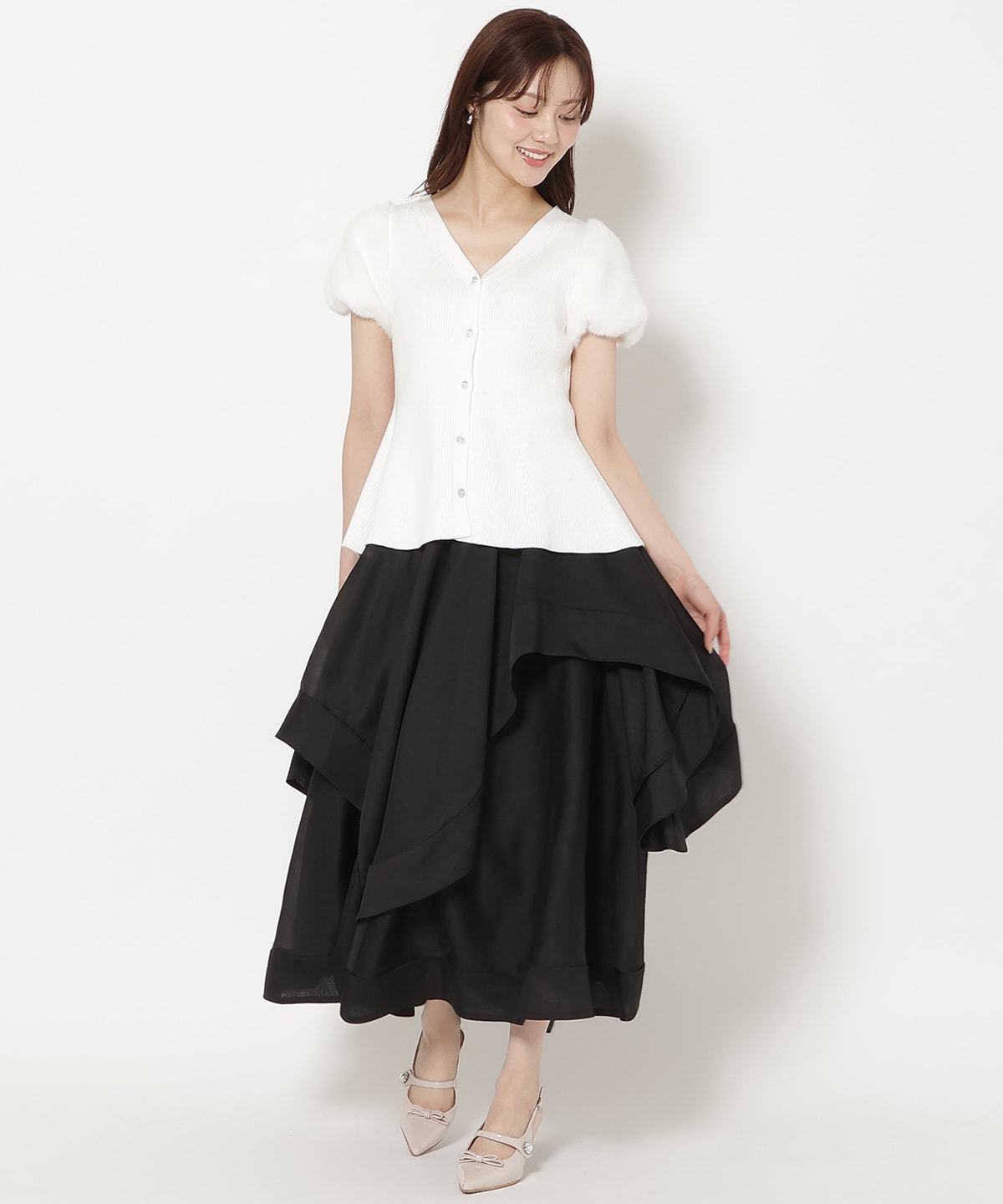 【8/7(fri)20時発売】ファースリーブペプラムニットカーディガン