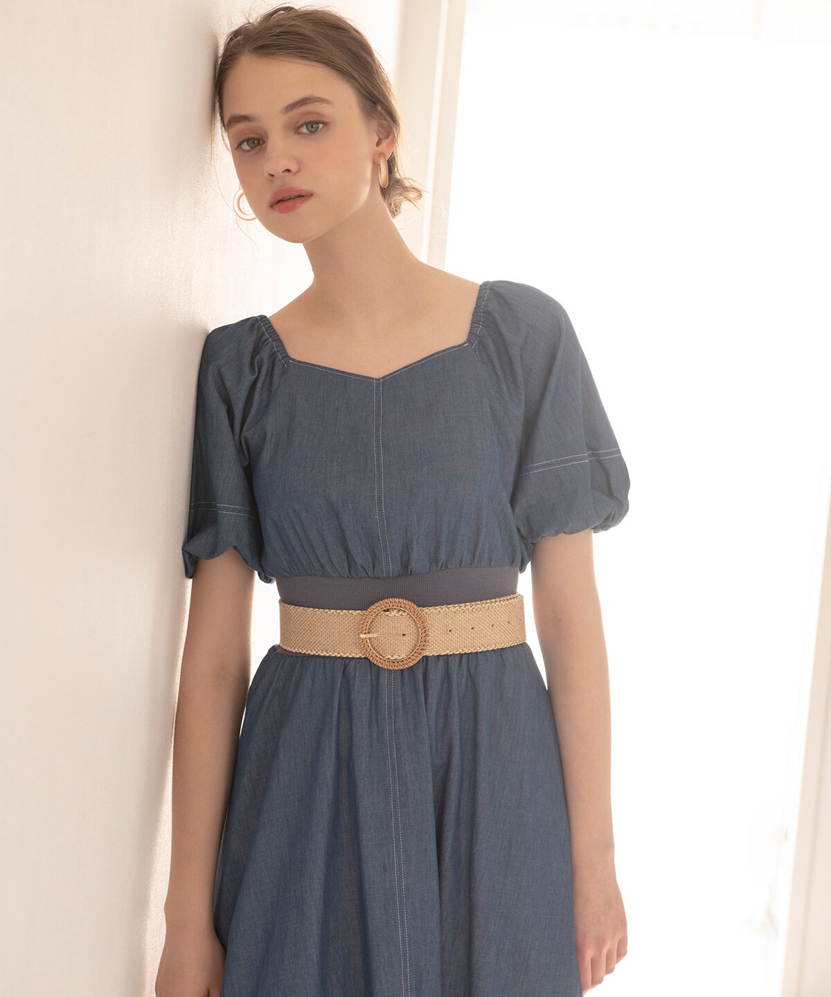 ウエストリブライトデニムワンピース M ブルー And Couture 公式オンラインショップ バーンデストローズ