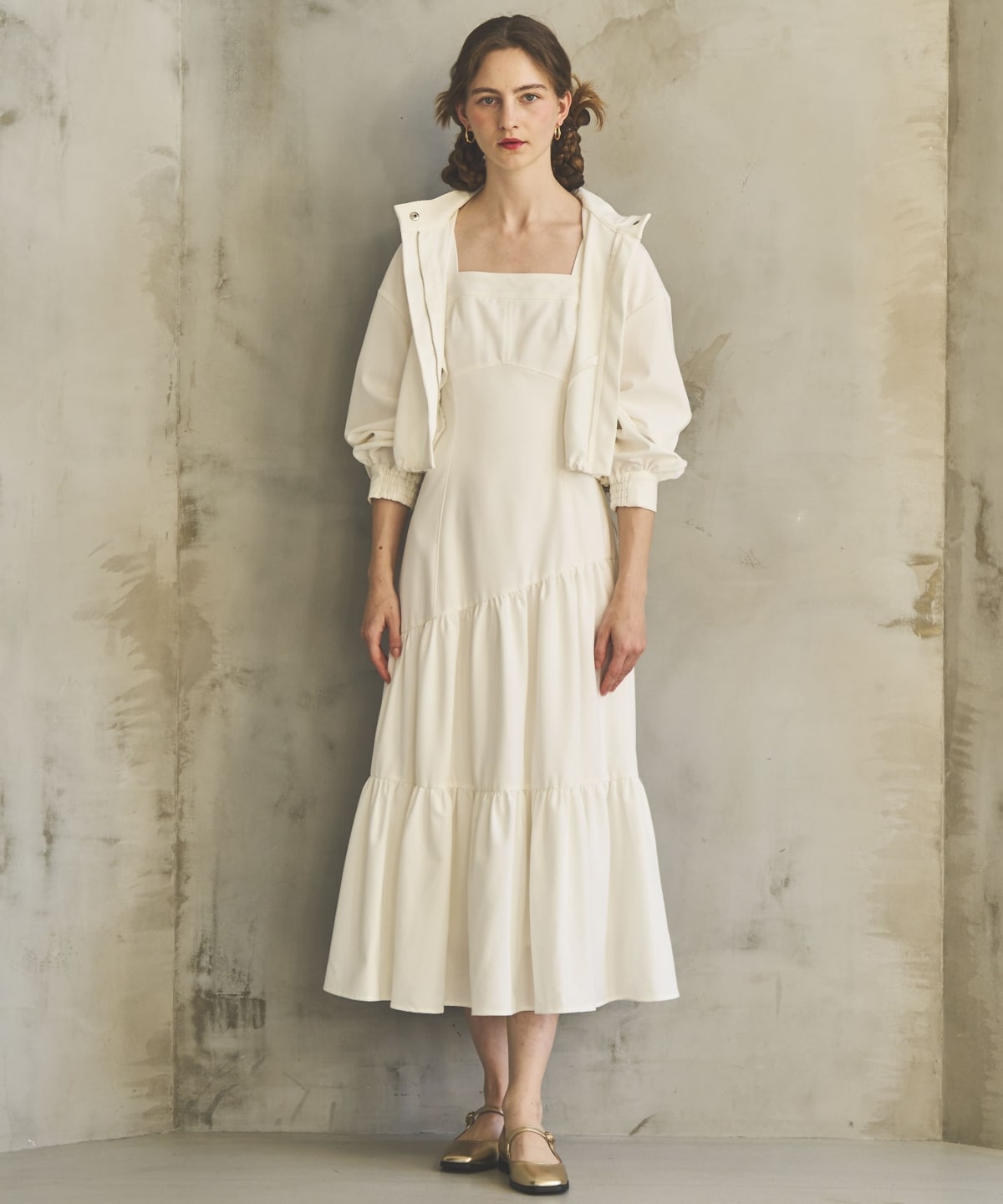 クロップドフーディ＋ティアードワンピース