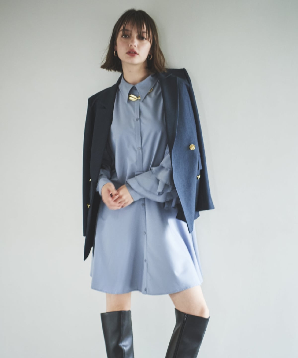 アシメフリルスリーブミニワンピース